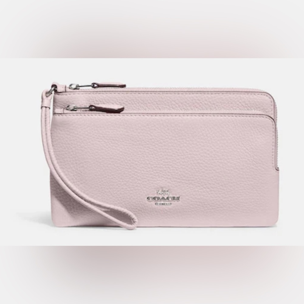 Coach Double Zip Wallet in Silver/Ice Pink